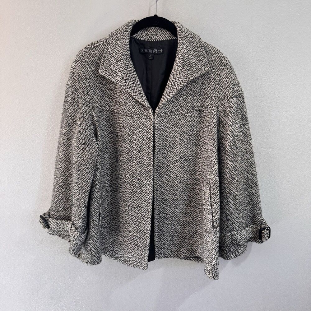 Lafayette 148 New York Coat Jacket 12 Gray Cotton Wool Blend Preppy Chic